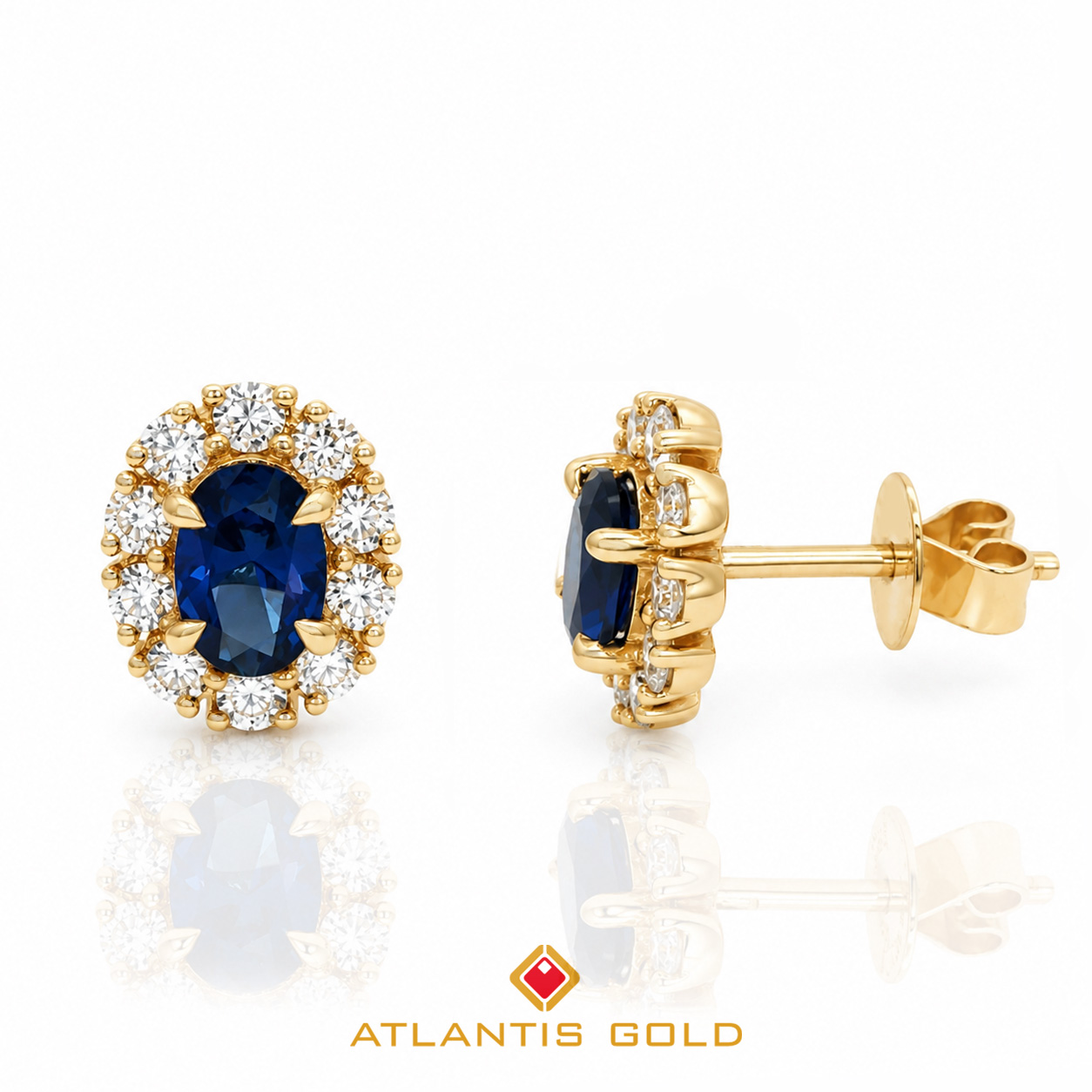 Cercei cu Safir și Diamante de Laborator Azure din aur galben de 14K