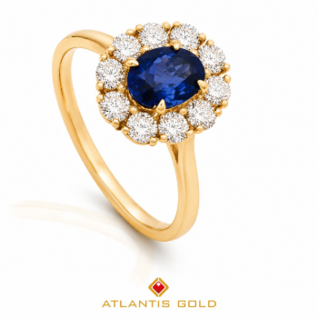 Inel Azure - Safir & Diamante de laborator, Aur galben 14K