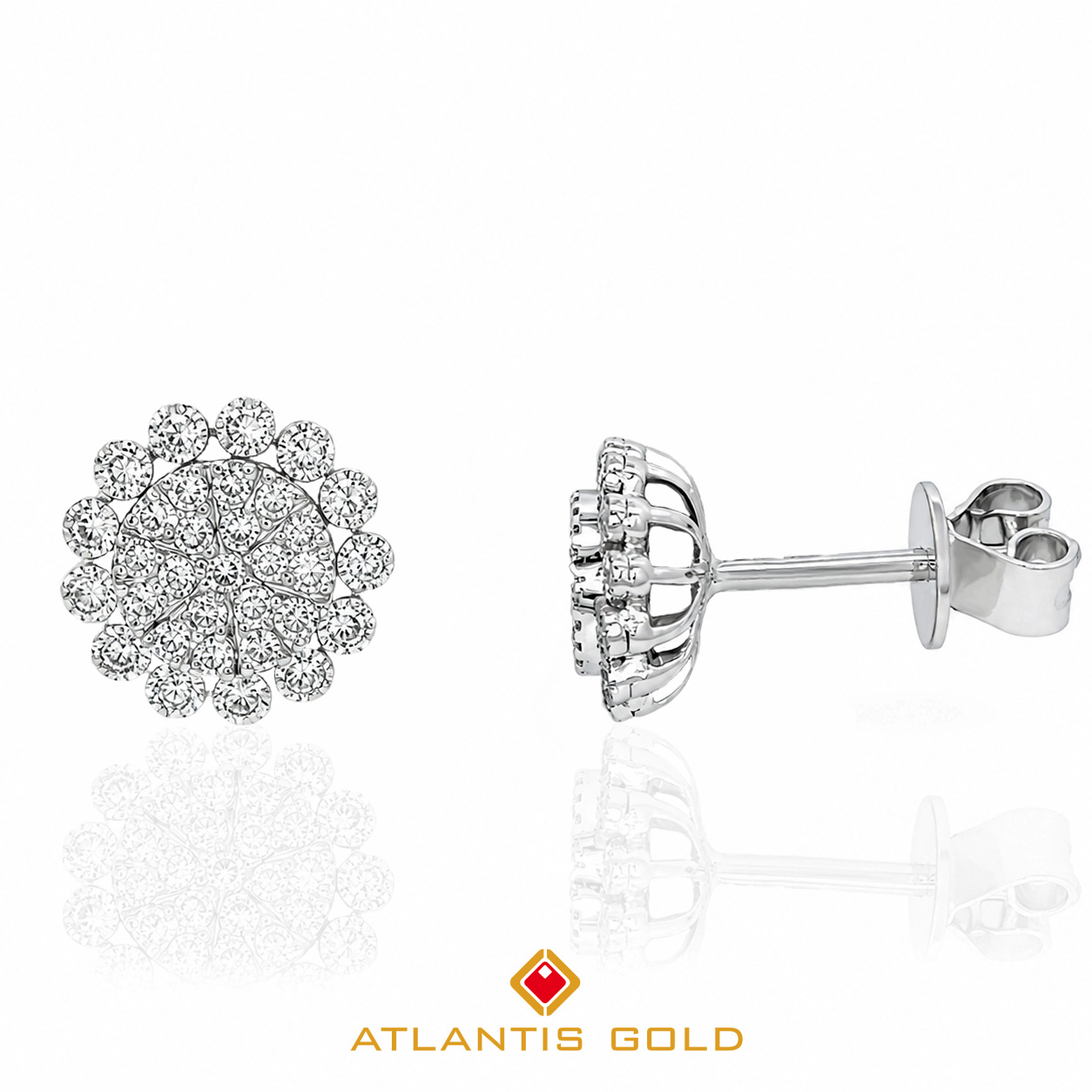 Cercei cu Diamante Flora din aur alb de 14K