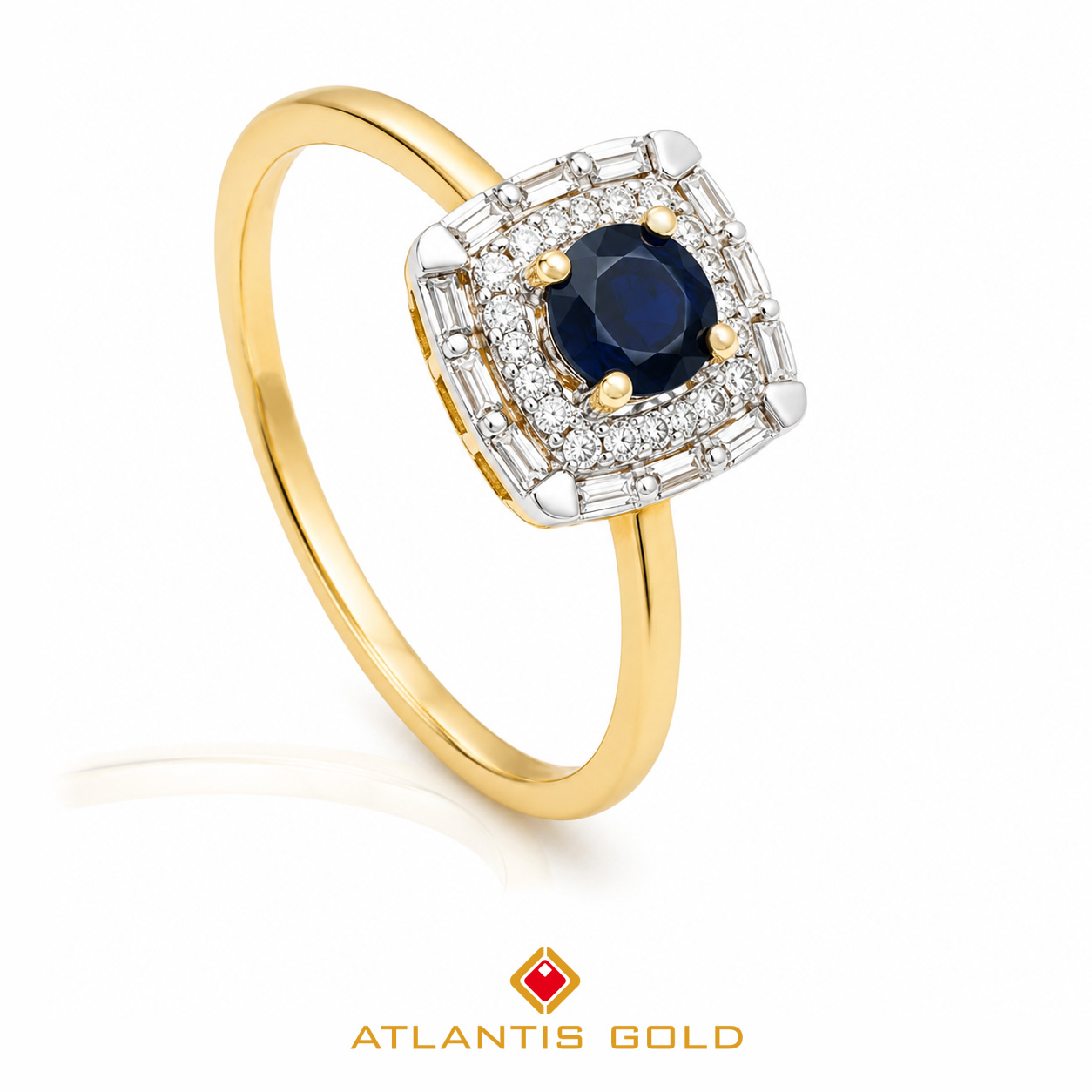 Inel Serena - Safir & Diamante, Aur galben & alb 14K