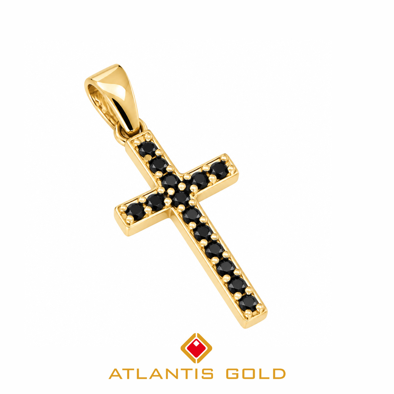 Pandantiv Cruce Noir din Aur Galben 14K