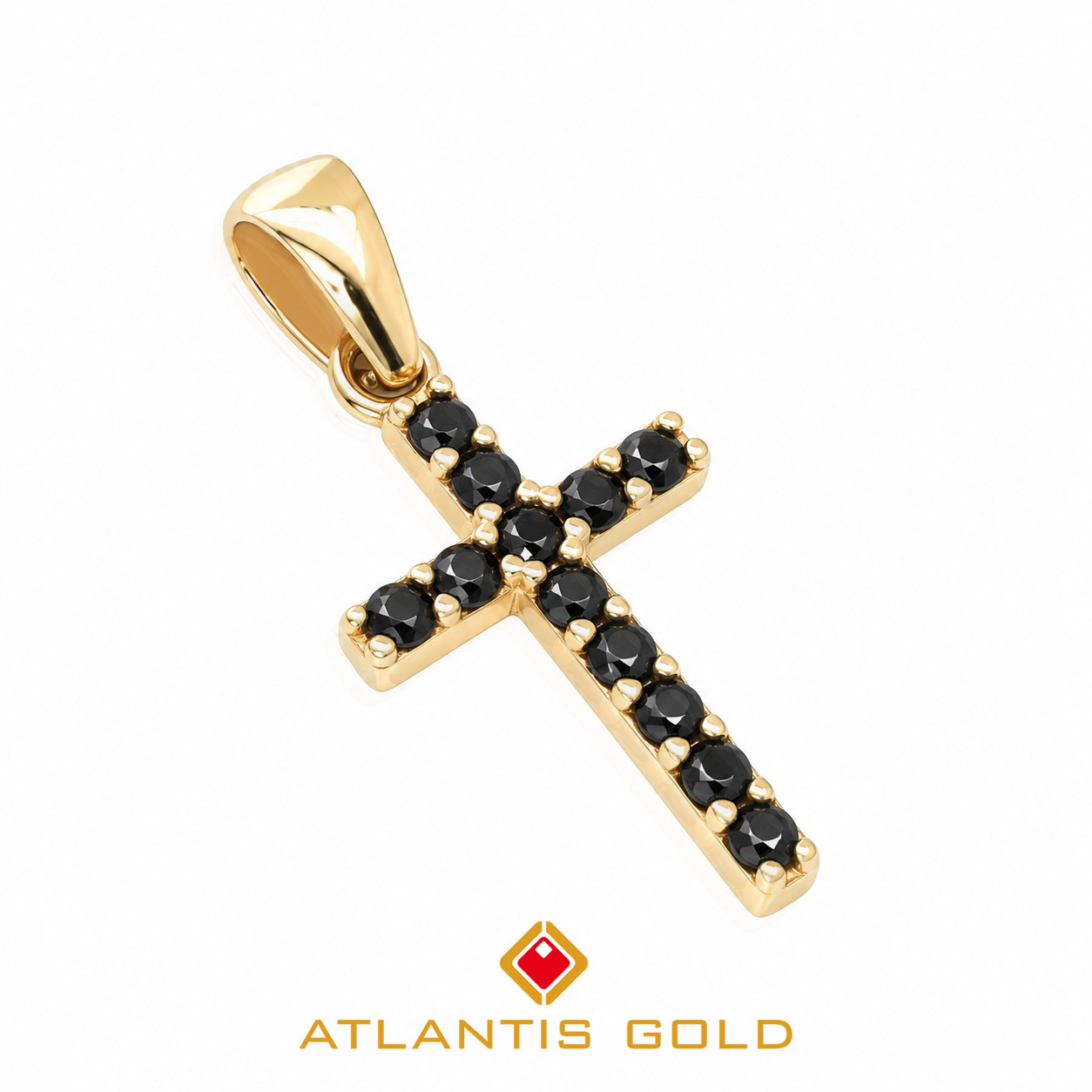 Pandantiv Cruce din Aur Galben 14K cu Zirconia Negre