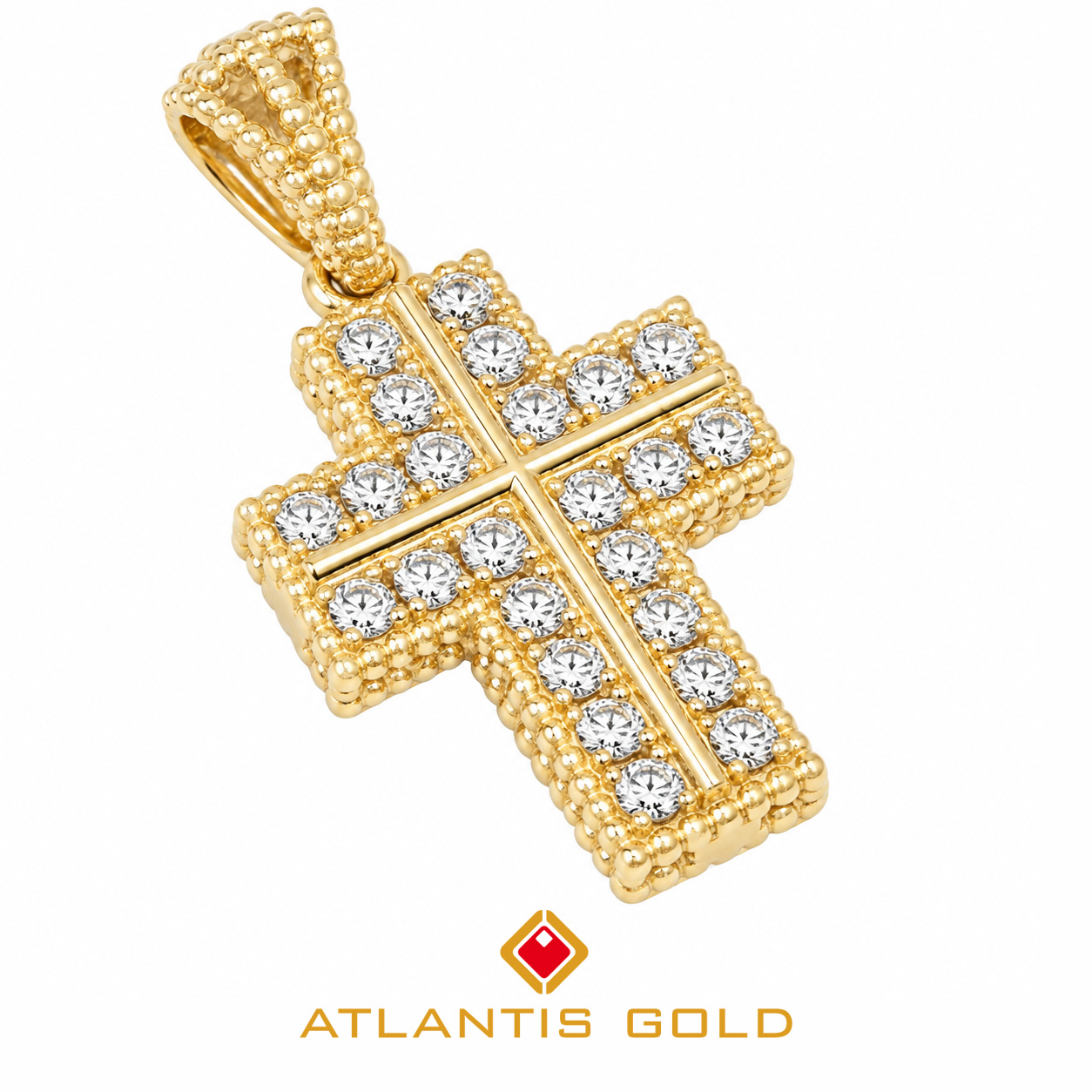 Pandantiv Cruce Lux din Aur Galben 14K cu Zirconia